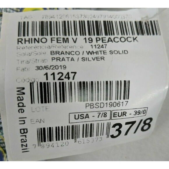 Rhino Flops Flip Flops  Women's M (7-8)  NWT  Peacock Pattern Footbed Sandals - Picture 4 of 4